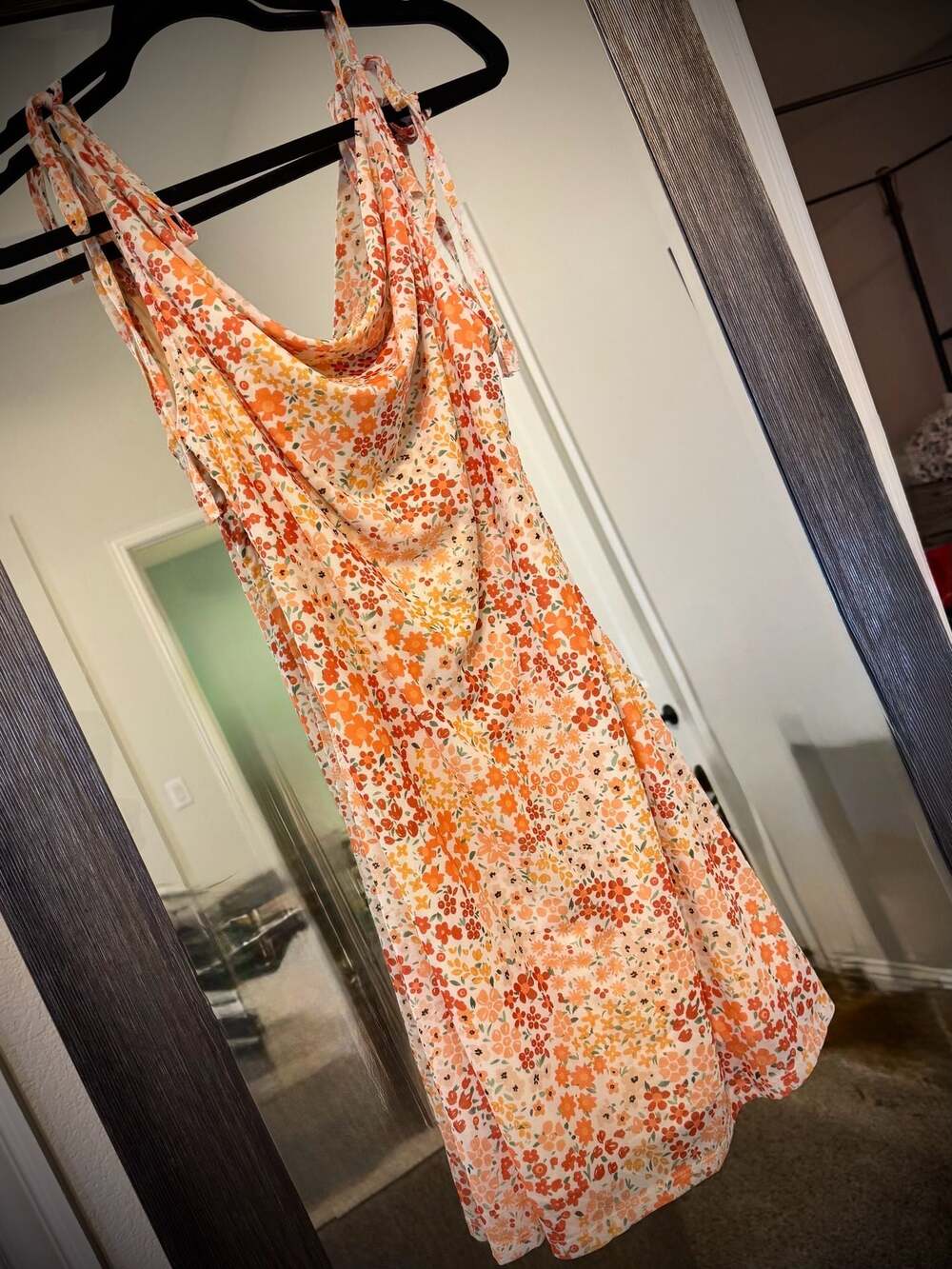 SHEIN MOD Floral Cowl Neck Tie Shoulder Mesh Mini Dress Size Medium
